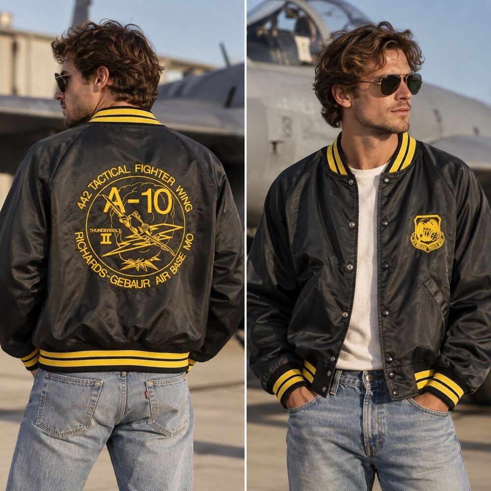 Vtg 442 Tactical Fighter Wing Bomber Flight Jacket Men’s Pla-Jac Richards Gebaur